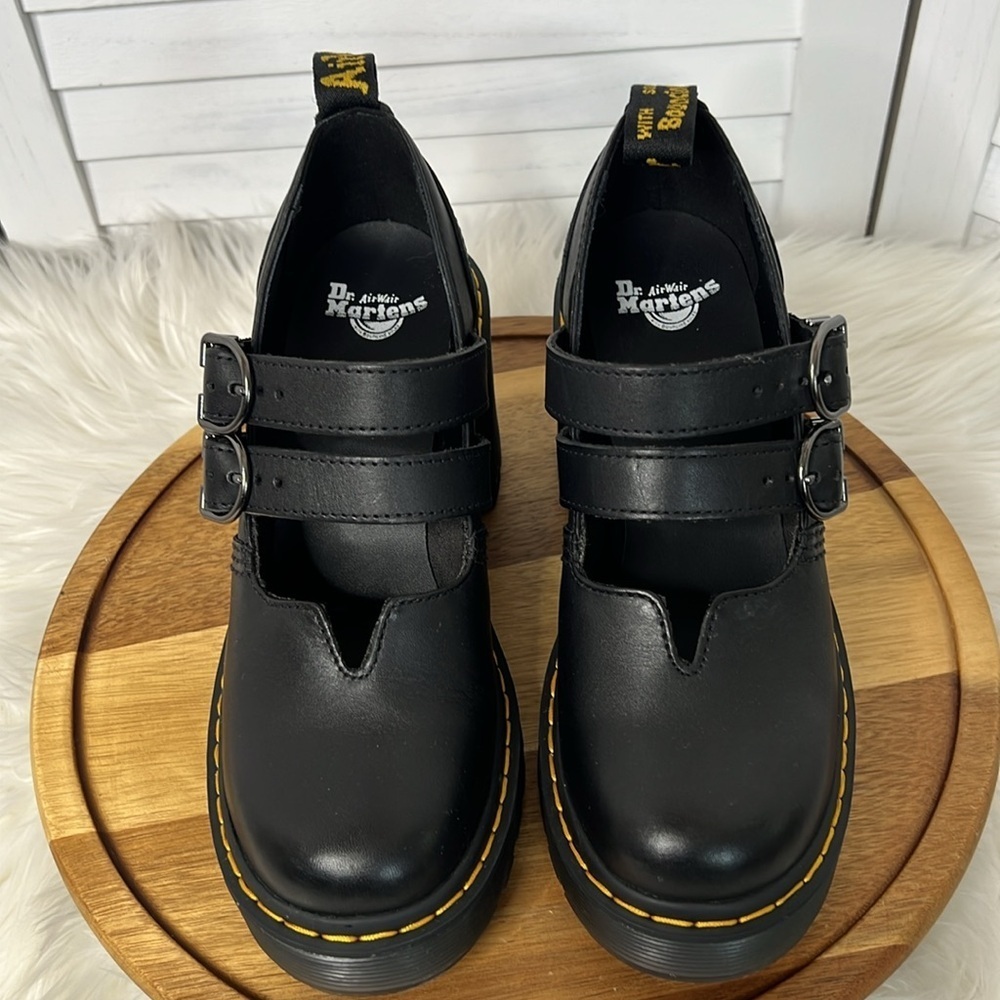 DR. MARTENS l Eviee Sendal Leather Heeled Platform Mary Janes Size 6 - Picture 6 of 13